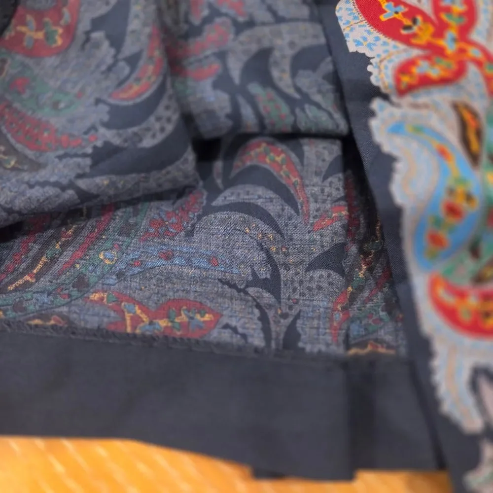 Vintage Liz Claiborne Paisley Pleated Full Midi Skirt Cottagecore Rayon Blue 12